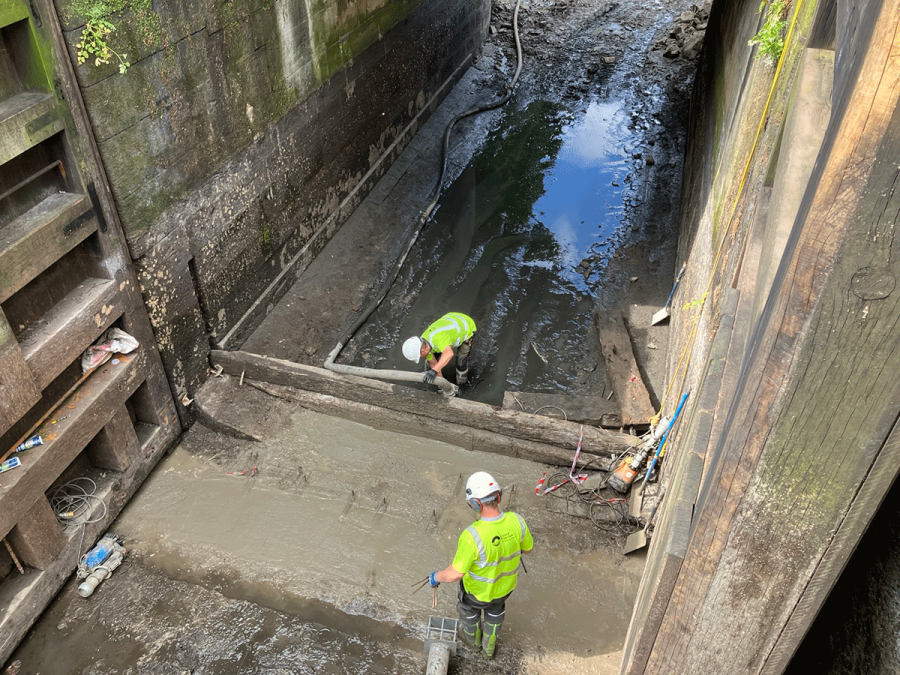 Wigan lock drained for repair work