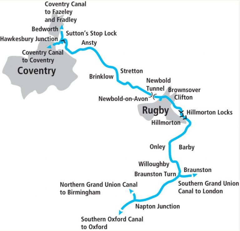 Cruise Guide To The North Oxford Canal Canal Boat   North Oxford Map 768x740 